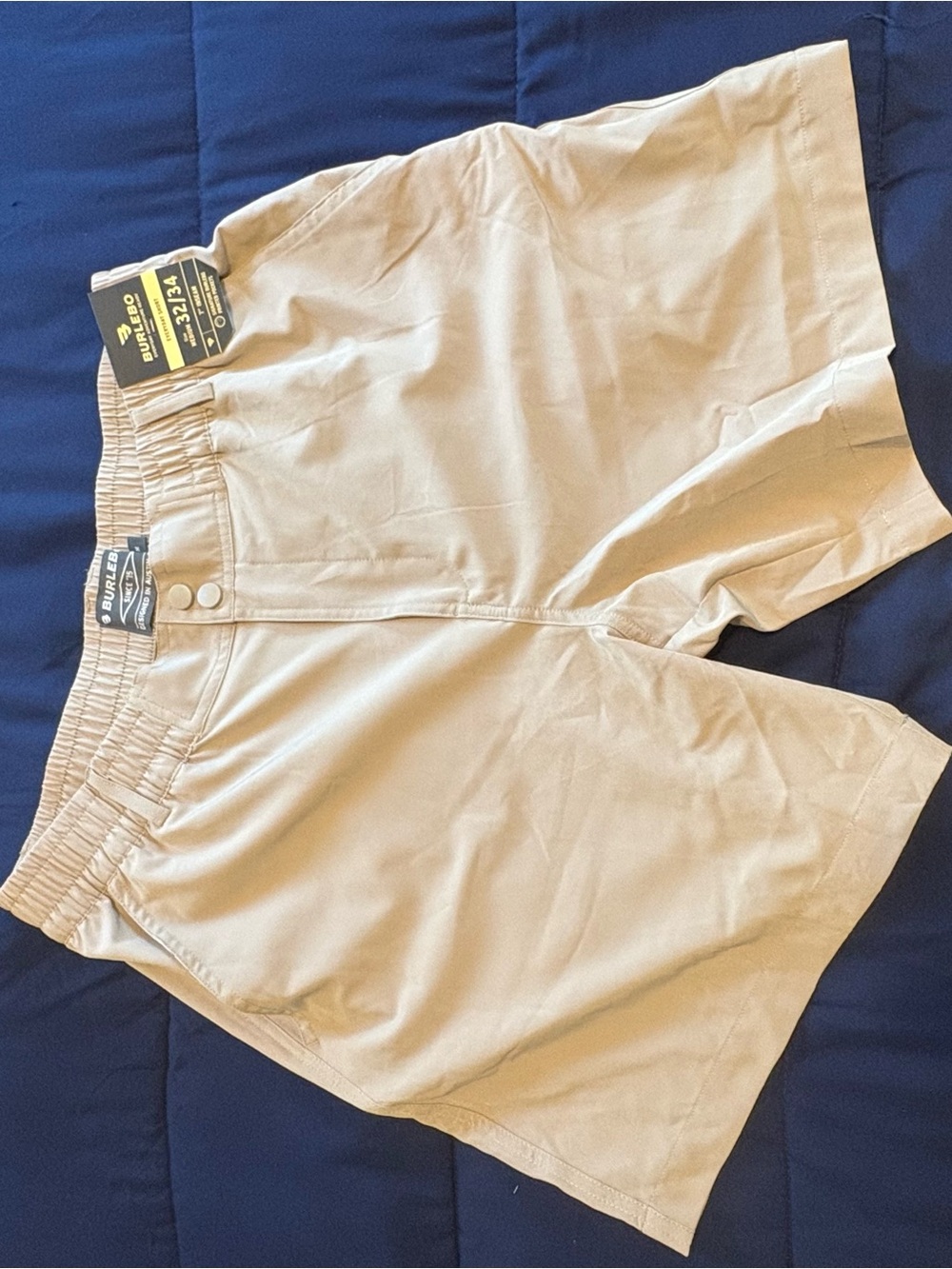 BURLEBO Men's Flat Front Khaki Elastic Waist Shorts